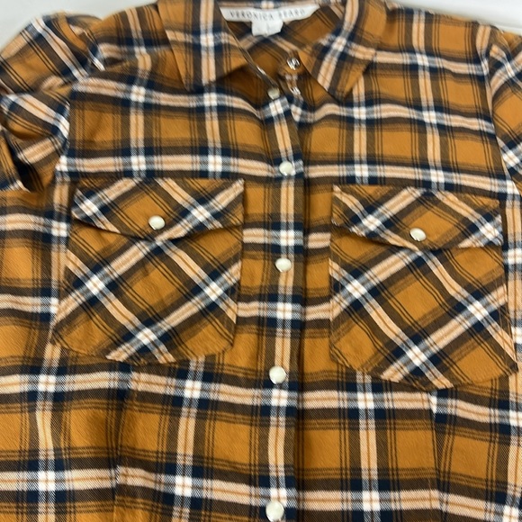 Veronica Beard Sz 10 Barnette Plaid Flannel Pearl Snap Button Down Shirt Gold - Picture 9 of 11
